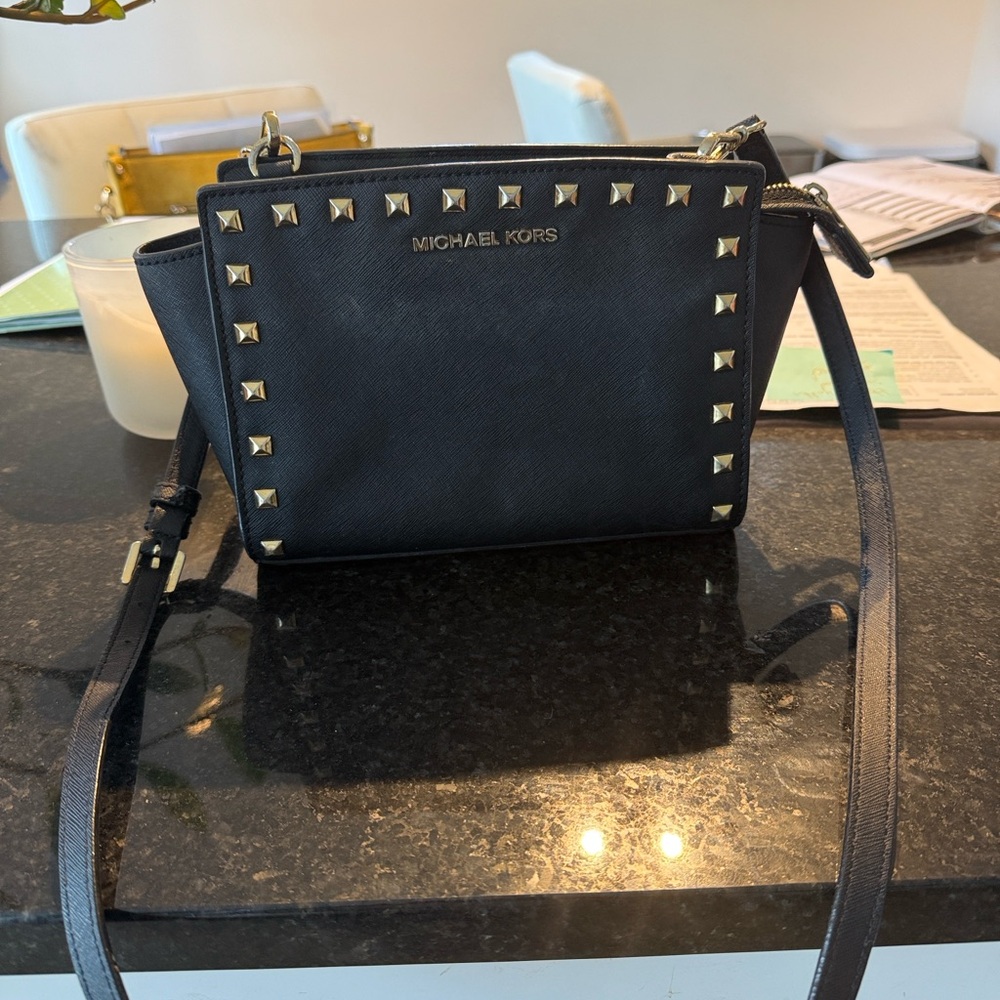 Michael Kors Black Crossbody Bag with Gold Studs